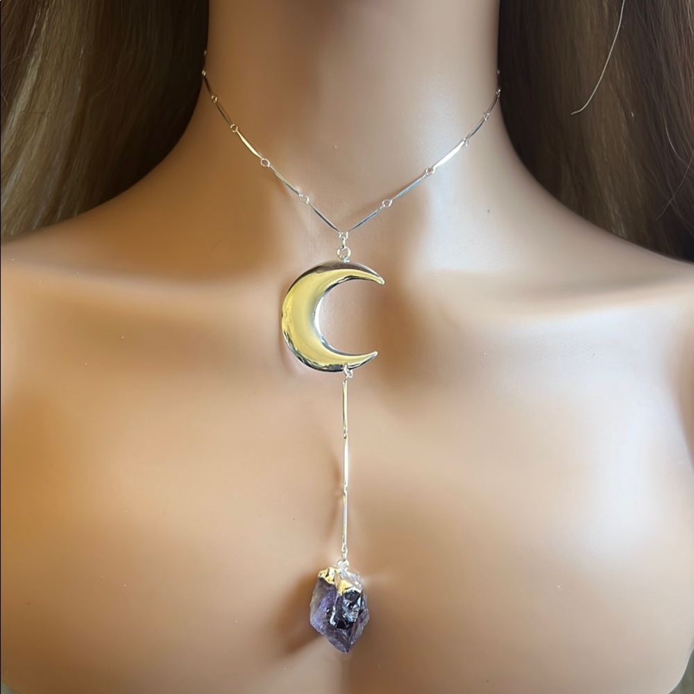 Amethyst & Silver Moon Pendant Necklace